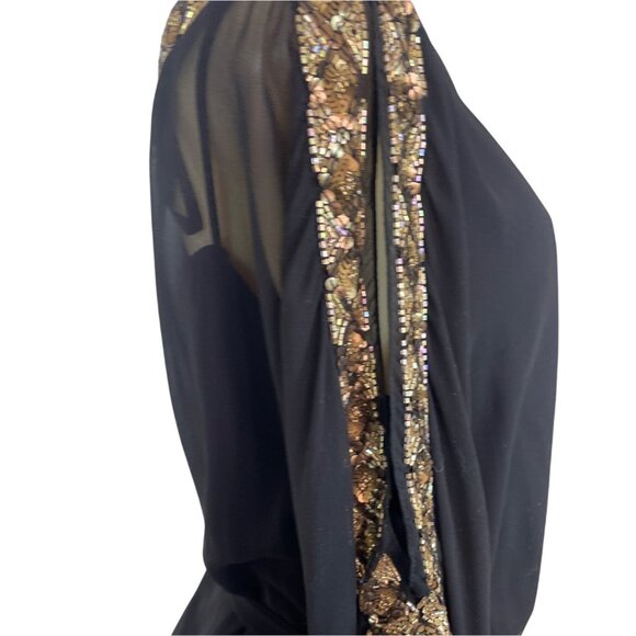 Aidan Mattox Black & Gold Shear Cold Shoulder Embellished Trim Dress Size 18W - Picture 4 of 7